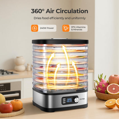 OSTBA 8-Tray Food Dehydrator, 72H Timer & Temp Control up to 158℉, Includes 8 Mesh Sheets, 1 Fruit Roll Tray, 1 Tongs, Recipe Book for Jerky, Fruit, Meat, Vegetables, Herbs, BPA-Free