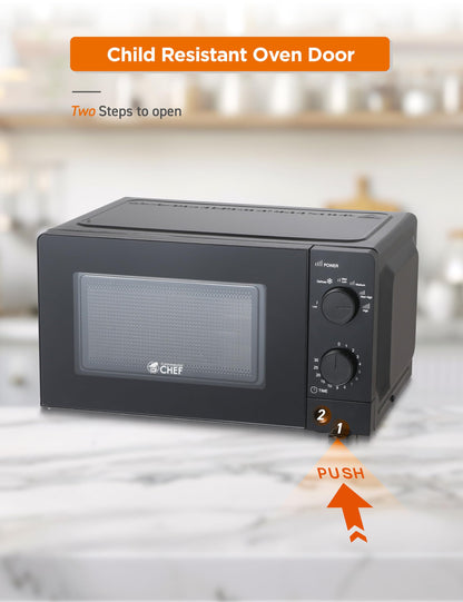 Commercial Chef 0.6 Cu. Ft. Countertop Microwave Oven, Mechanical Dial Controls, 700W, Pull Handle Door, 6 Power Levels, CHM660B, Black