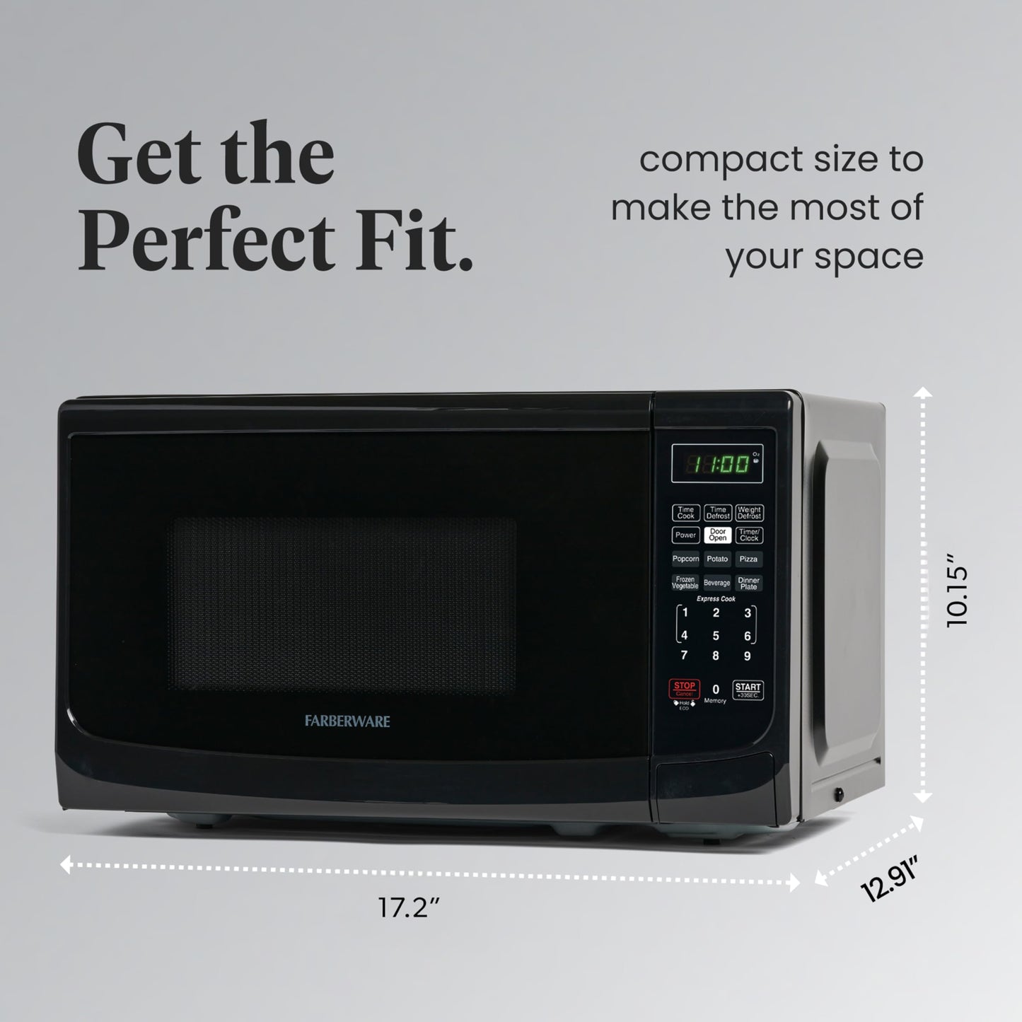 Farberware 0.7 Cu. Ft. Countertop Microwave Oven – 700 Watts Power, Auto Cook Settings, Defrost, Easy Clean and Child Safety Lock - Black