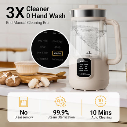 Bear 8 in 1 Nut Milk Maker Machine, 40oz/1.2L Soy Milk Maker with Self Clean/12H Delay/6H Keep Warm, One Touch Almond Milk Maker for Homemade Oat, Soup, Juice, Plant Based and Non Dairy Beverages