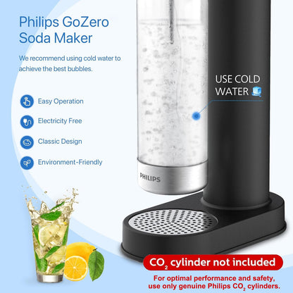 Philips Soda Streaming Machine, Stainless Sparkling Water Maker Easy Install with Quick Twist 1L PET Carbonating Bottle, Soda Maker Compatible with 60L CO2 Carbonator (NOT Included), ADD4902BKOQ/37