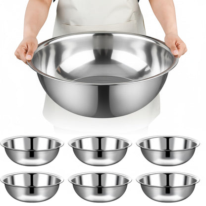 TREEHAC 6 Pcs Stainless Steel Mixing Bowls Metal Mixing Bowls Extra Large Basin Salad Bowl with Deeper Edge, Dishwasher Safe, Mirror Finish for Home and Commercial, Silver (16 Inch 13 Qt)