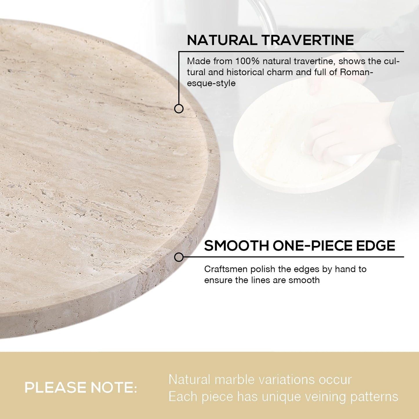 Koville Natural Travertine Tray for Home Decor, 10 Inch Round Serving Tray for Kitchen and Coffee Table, Decorative Marble Bathroom Trays for Counter, Luxury Vanity Tray, Light Beige Stone Tray
