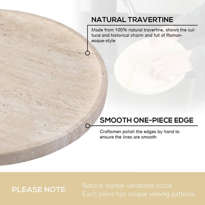 Koville Natural Travertine Tray for Home Decor, 10 Inch Round Serving Tray for Kitchen and Coffee Table, Decorative Marble Bathroom Trays for Counter, Luxury Vanity Tray, Light Beige Stone Tray