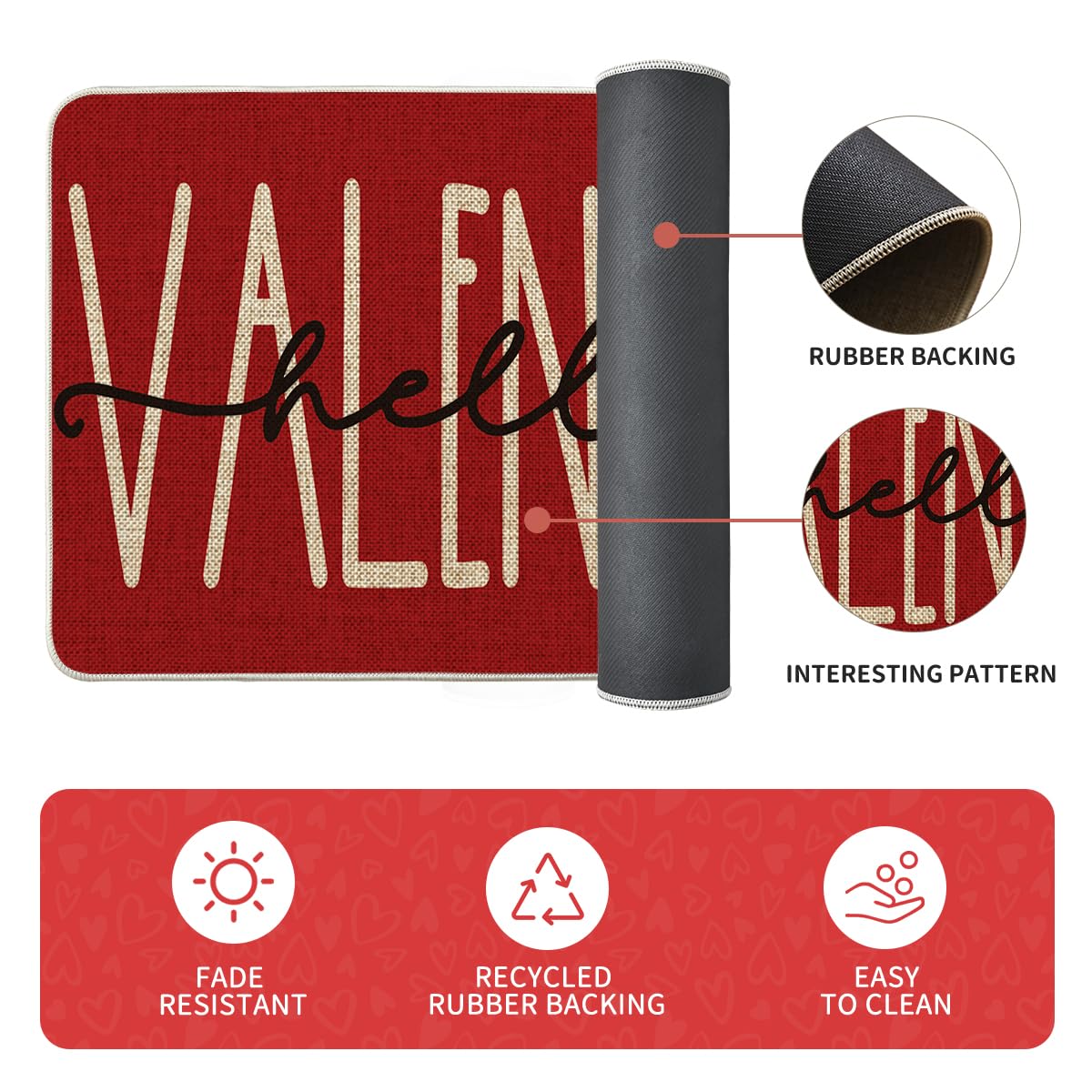 Artoid Mode Red Love Heart Hello Valentine's Kitchen Mats Set of 2, Home Decor Low-Profile Kitchen Rugs for Floor - 24x35 and 24x59 Inch