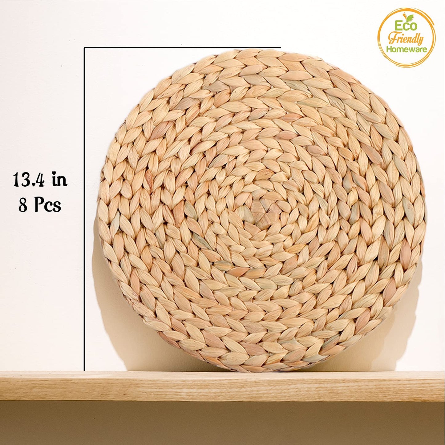 Natural Water Hyacinth Round Placemats, Boho Wicker Placemats, Chargers for Dinner Plates, Home Decor Dining Table, Kitchen Decor, Kitchen Table Centerpiece, Charger Plates (Platemat 34cm-Set8)
