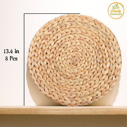 Natural Water Hyacinth Round Placemats, Boho Wicker Placemats, Chargers for Dinner Plates, Home Decor Dining Table, Kitchen Decor, Kitchen Table Centerpiece, Charger Plates (Platemat 34cm-Set8)