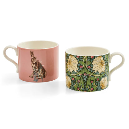 Spode Morris & Co 12oz Mugs, Set of 2 (Pimpernel & Forest Hare) - Microwave & Dishwasher Safe, Elegant Porcelain Drinkware for Coffee Bar or Giftable Home Kitchen Mug Set. Ideal for Coffee & Tea