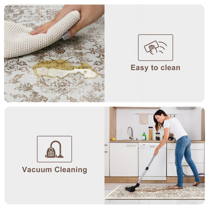 KIMODE Kitchen Mats for Floor Cushioned Anti Fatigue 2 Piece,Boho Farmhouse Kitchen Rugs Non Slip 20" x 47"+20" x 32",Wide Memory Foam Kitchen Mat Carpet for Laundry Office Home,Khaki