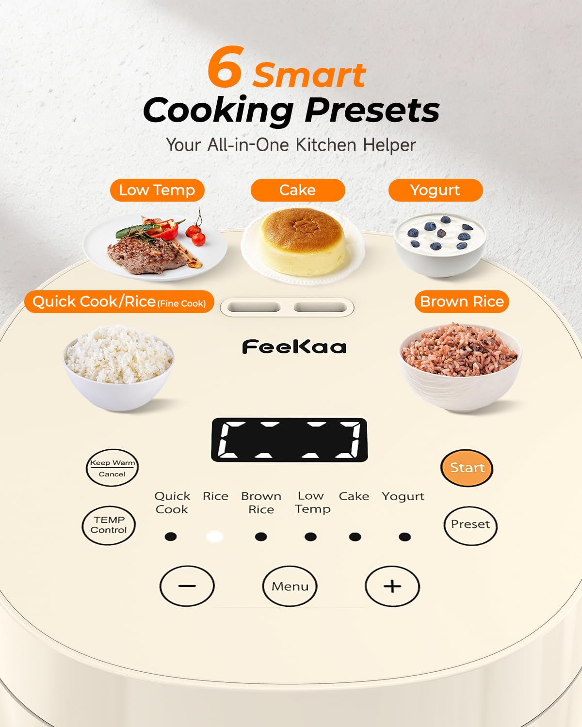 Feekaa Rice Cooker Small, 3-Cup Uncooked / 6-Cup Cooked, Compact Mini Rice Cooker Small Kitchen with Ceramic Coated Inner Pot, Rice Maker with 6 Menu Options, Low Temperature Cooking, 12H Delay Timer