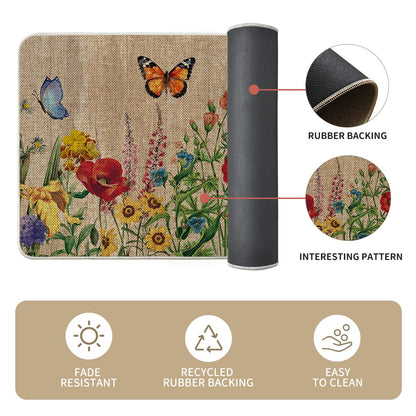 Artoid Mode Wood Flowers Butterfly Spring Kitchen Mats Set of 2, Seasonal Home Decor Leaves Low-Profile Kitchen Rugs for Floor - 24x35 and 24x59 Inch