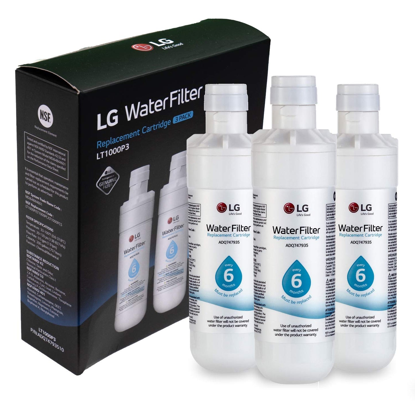 LG LT1000P3 Genuine Replacement Refrigerator Water Filter, 3-Pack (LT1000P/PC/PCS) by LG Canada