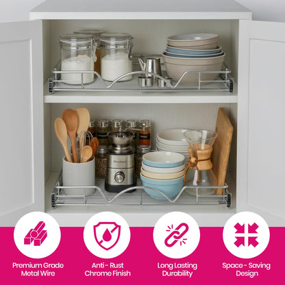 HOLDN’ STORAGE Pull Out Cabinet Organizer, Heavy Duty Caddy w/Lifetime Limited Warranty -11”W x 21”D - Requires At Least 12-1/4” Cabinet Opening, Steel Metal Cabinet Drawers Slide Out, Chrome
