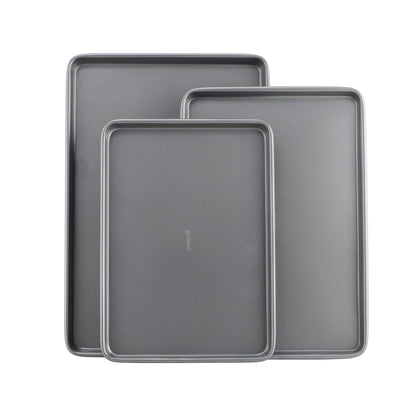 GoodCook Everyday Nonstick Baking Sheet Set, 3 Pack Includes One Small, Medium & Large Pan Carbon Steel Construction Cookie Sheet Bakeware Set, Gray