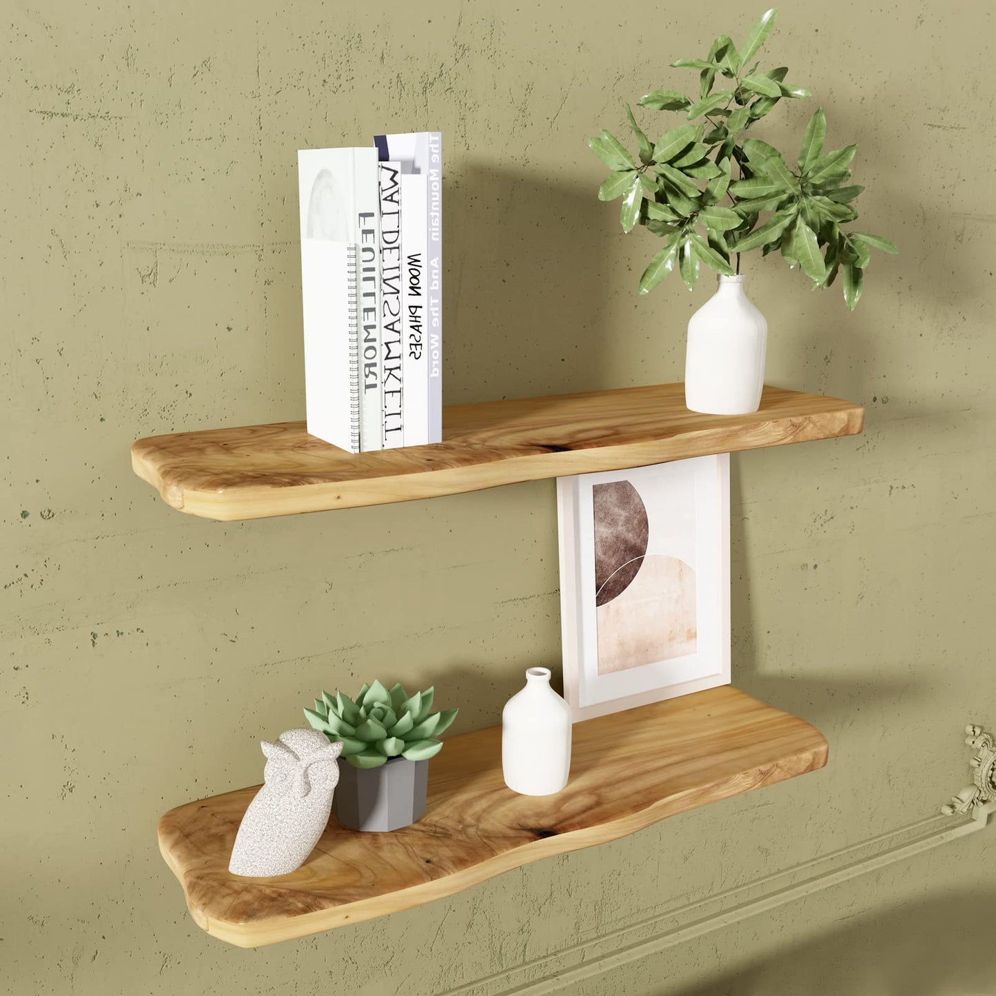 WELLAND 24 Inch Cedar Natural Edge Floating Shelf Set of 2 Rustic Solid Cedar Wood Floating Shelves Wall Mounted for Living Room, Bedroom, Kitchen, Bathroom, Home Office, Entryway