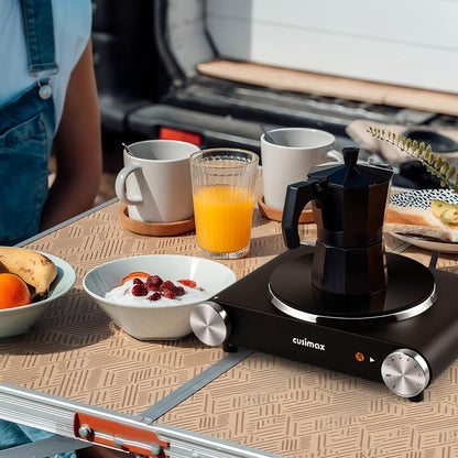 CUSIMAX Electric Hot Plate for Cooking Portable Single Burner 1500W Cast Iron hot plates Heat-up in Seconds Adjustable Temperature Control Stainless Steel Non-Slip Rubber Feet Upgraded Version B101