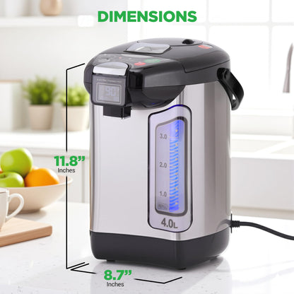 NutriChef Digital Water Boiler and Warmer - 4L/4.23 Qt Stainless Electric Hot Water Dispenser w/ LCD Display, Rotating Base, Keep Warm, Auto Shut Off, Safety Lock, Instant Heating for Coffee & Tea