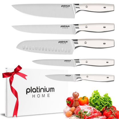 Kitchen Knife Set of 5,Professional Chef knife High Carbon Stainless Steel White Chefs Knives for Home Cooking, Includes Chef, Santoku, Boning, Utility, Peeling Knives with Gift Box