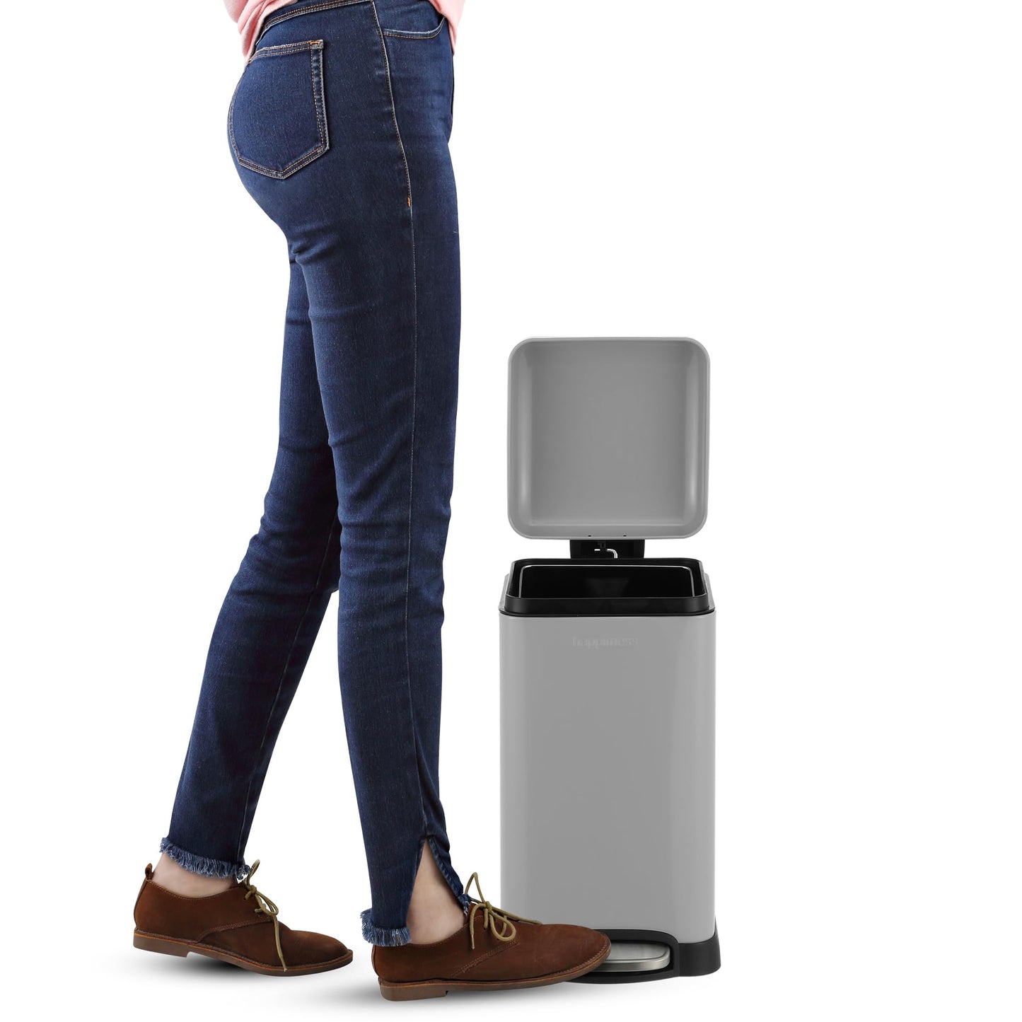 happimess HPM1012E Betty Retro Mini 3.2-Gallon Step-Open Trash Can, Fingerprint Resistant, Modern, Minimalistic for Home, Kitchen, Laundry Room, Office, Bedroom, Bathroom, Fog Gray