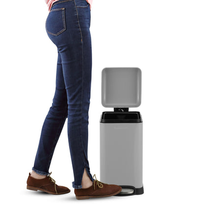 happimess HPM1012E Betty Retro Mini 3.2-Gallon Step-Open Trash Can, Fingerprint Resistant, Modern, Minimalistic for Home, Kitchen, Laundry Room, Office, Bedroom, Bathroom, Fog Gray