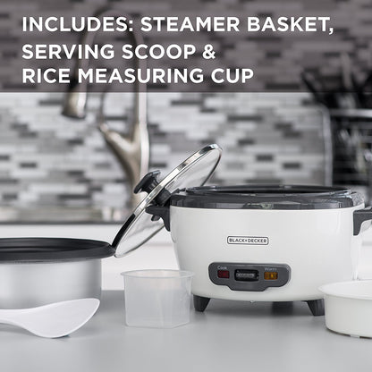 BLACK+DECKER 2-in-1 Rice Cooker & Steamer – 6-Cup, Auto Keep Warm, Nonstick Bowl & Basket for Effortless Cooking