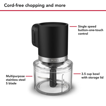 KitchenAid Go Cordless Top Down Chopper - battery included, KTCR351, Black Matte