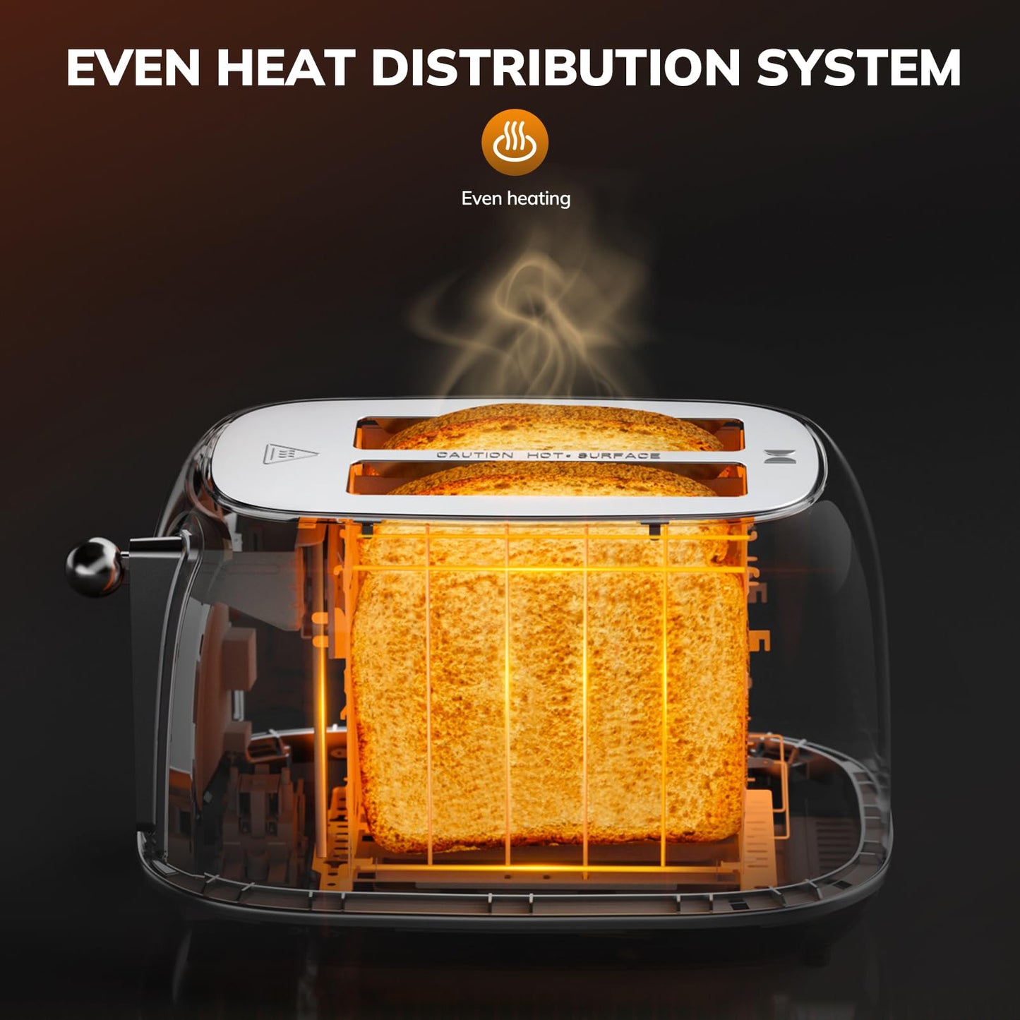 Keenstone Smart Touch Screen Toaster 2 Slice, Retro Wide Slot Stainless Steel Toaster with 6 Browning Levels, Reheat & Defrost, for Bagel, Toast, Bread, Removable Crumb Tray, Black