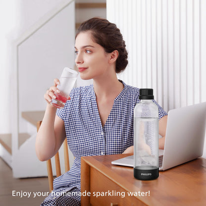 Philips Sparkling Water Maker ADD4901BKOQ/37, Plastic Soda Streaming Machine with Quick Twist Bottle, 1L BPA free PET Carbonating Bottle, Soda Maker Compatible with 60L CO2 Carbonator (NOT Included)