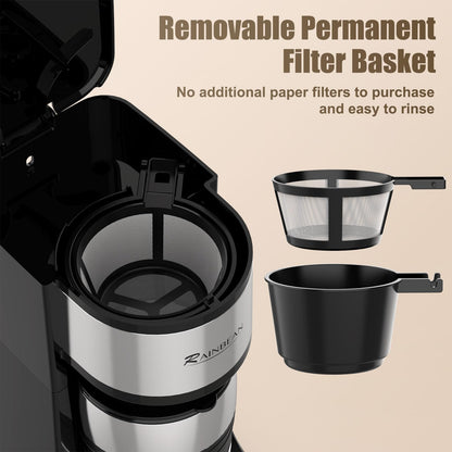 RAINBEAN Single Serve Coffee Maker, Programable Single-Serve Brewers, Timer Auto Start/Off, 14 Oz Single Cup Coffee Machine For Ground Coffee, 700W Quick Brewing, Perfect Gifts for Coffee Lovers