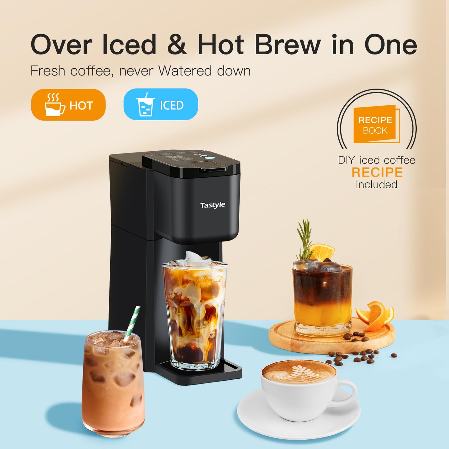 Tastyle Mini Hot and Iced Coffee Maker Single Serve, for K Cup and Ground, 6 to 14 Oz Brew Sizes, with Recipe Book, for Home, Travel, RV, Office and Dorm,Classic Black (2.0 Version)