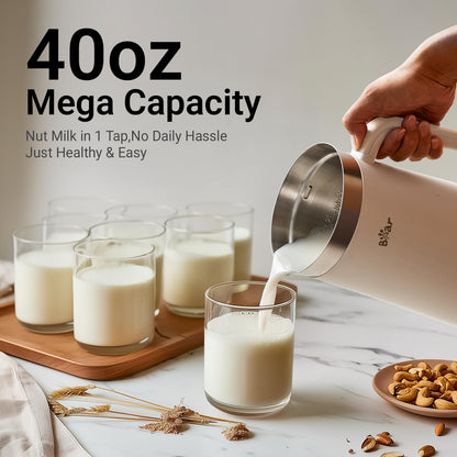 Bear 8 in 1 Nut Milk Maker Machine, 40oz/1.2L Soy Milk Maker with Self Clean/12H Delay/6H Keep Warm, One Touch Almond Milk Maker for Homemade Oat, Soup, Juice, Plant Based and Non Dairy Beverages