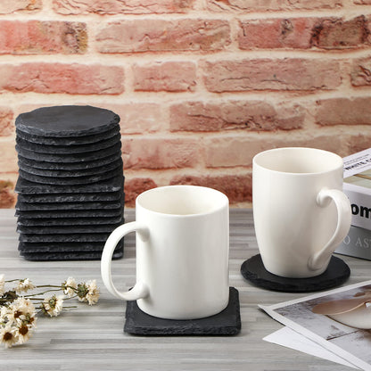 Hoolerry 72 Pcs Slate Coasters Bulk 4 Inch Round Black Drink Coaster Square for Natural Laser Engraving Edge Blanks with Anti Scratch Bottom for Home Cafe Bar Wedding Party Kitchen