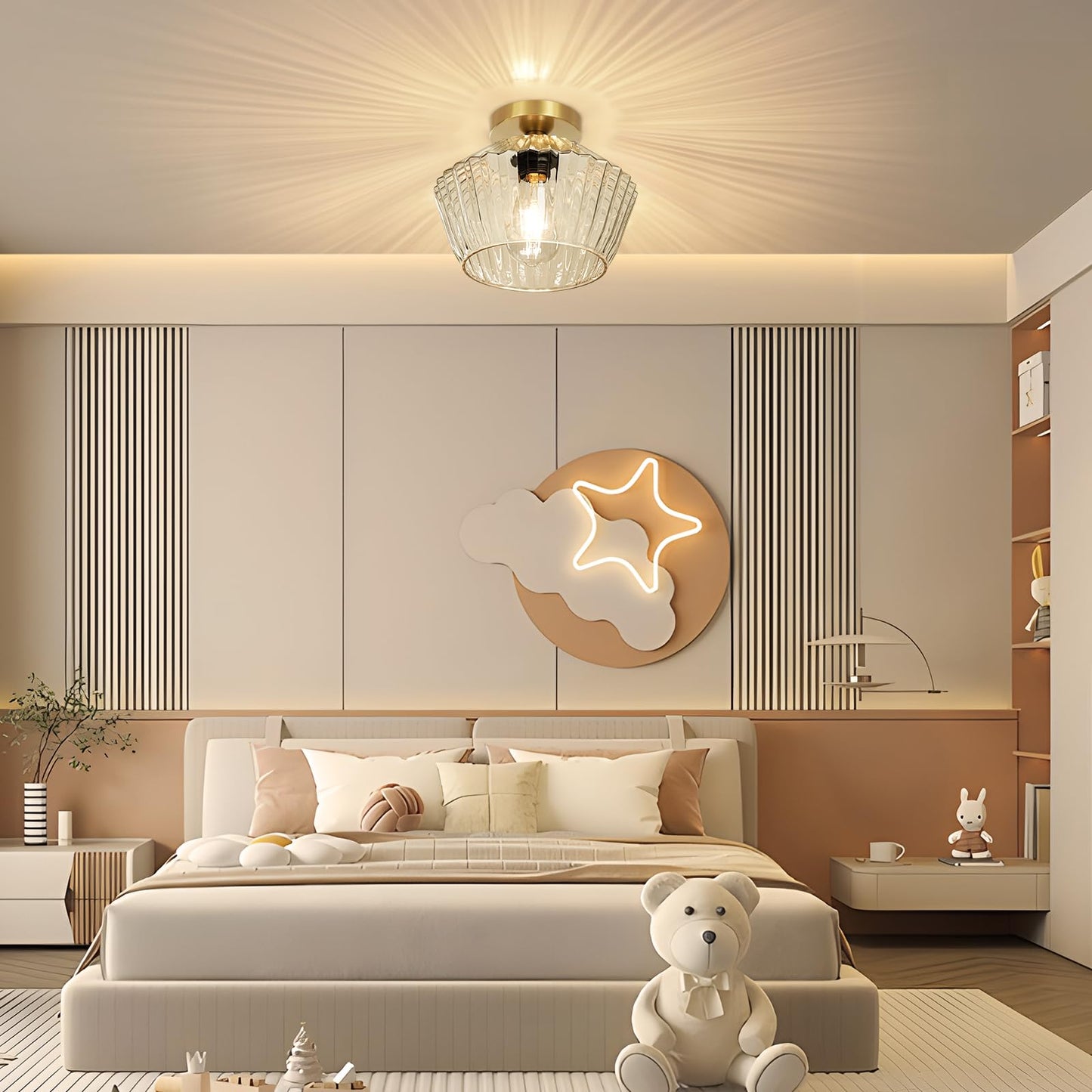 FRIDEKO HOME Semi Flush Mount Ceiling Light - Glass Hallway Lighting Fixtures Ceiling Black Ceiling Light Fixture for Hallway Bedroom Kitchen Bathroom Entryway (Bronze Gold)