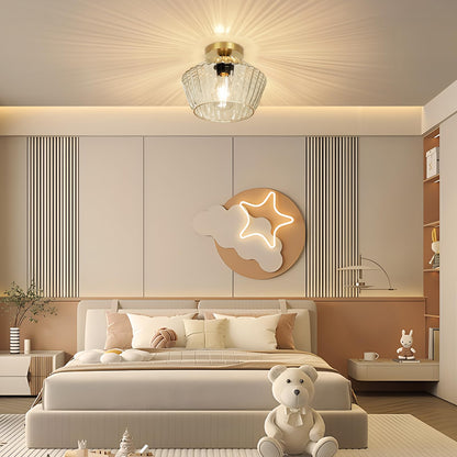 FRIDEKO HOME Semi Flush Mount Ceiling Light - Glass Hallway Lighting Fixtures Ceiling Black Ceiling Light Fixture for Hallway Bedroom Kitchen Bathroom Entryway (Bronze Gold)