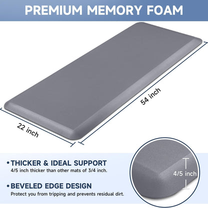 4/5 Inch Thick Kitchen Mats for Floor, StepRite Kitchen Rug for Standing Desk, Non-Slip, Thicker, Stain & Water Resistant, Comfort Anti Fatigue Floor Mat for Home, Kitchen, Office - Grey,54 * 22''