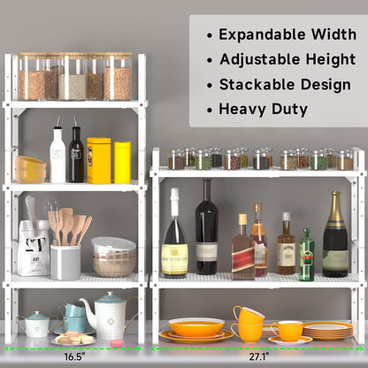 SOFRON Expandable Cabinet Storage Shelf Stackable Organizer Rack for Kitchen Bathroom Pantry Spice Cupboard Coffee Countertop Home Office Desk Heavy Duty Nonslip White Small 2 Packs