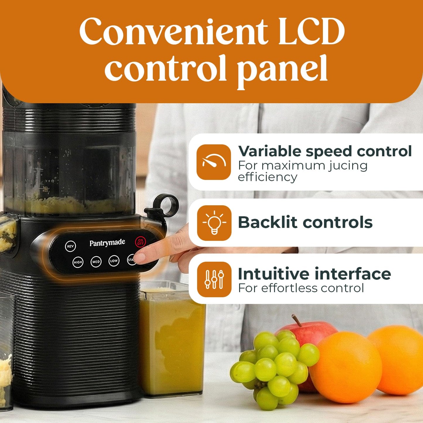 Pantrymade Juicer Machines, Cold Press Juicer for Whole Fruits and Vegetables, Slow Masticating for High Juice Yield, 5.5" Large Feed Chute, Easy to Clean, BPA Free, Powerful Brushless Motor, Black