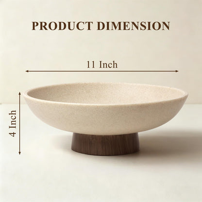 YMXYJM Modern Pedestal Fruit Bowl, Large Matte Resin Decorative Bowl with Faux Wood Base for Kitchen Counter, Living Room, Entryway Home Decor, Brown