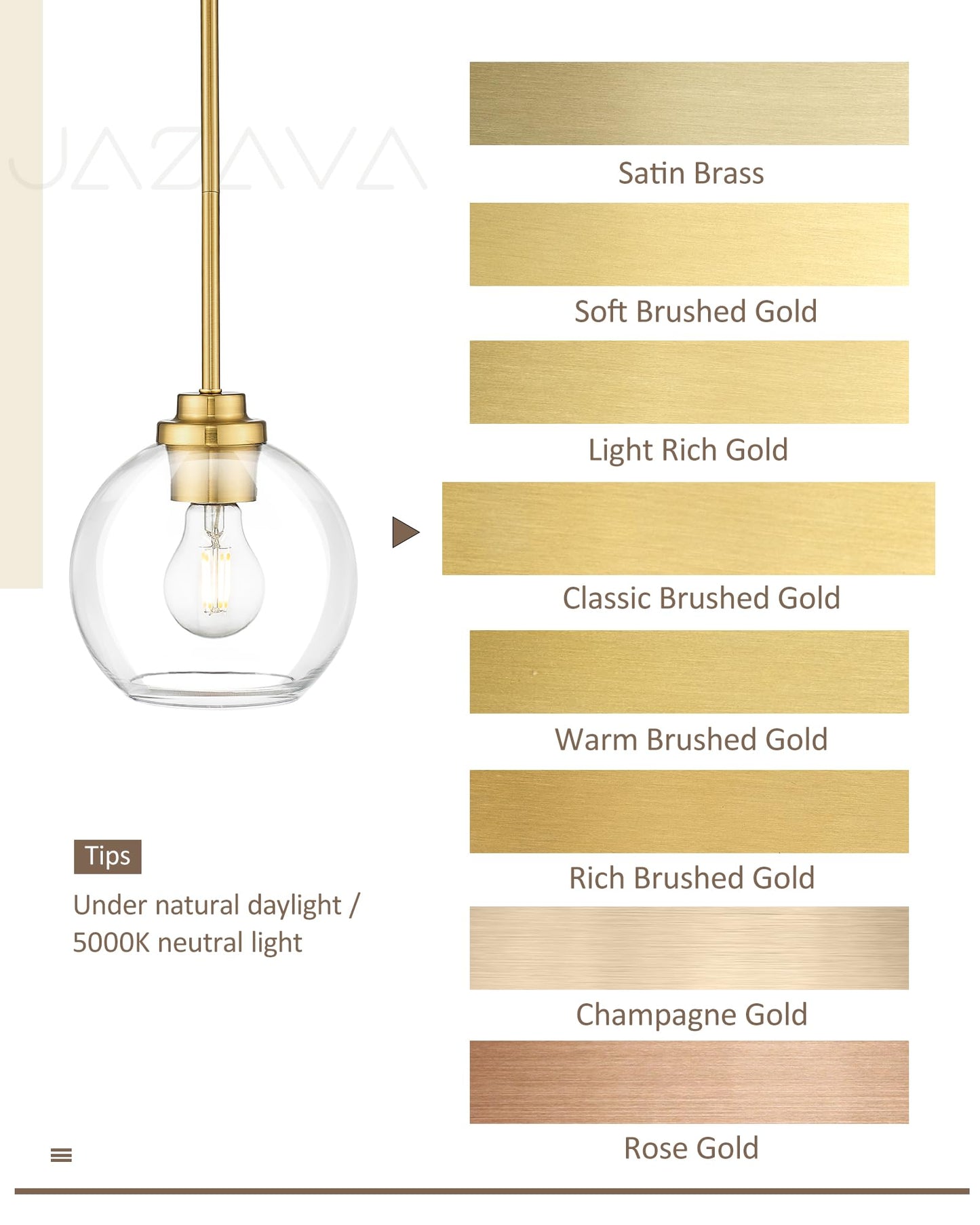 JAZAVA 8 inch Modern Gold Pendant Light Fixtures, Mid Century Globe Pendant Lights with Clear Glass, 1 Light Hanging Lights for Kitchen Island, Bathroom, Dining Room (1 Pack), PL101BG-L