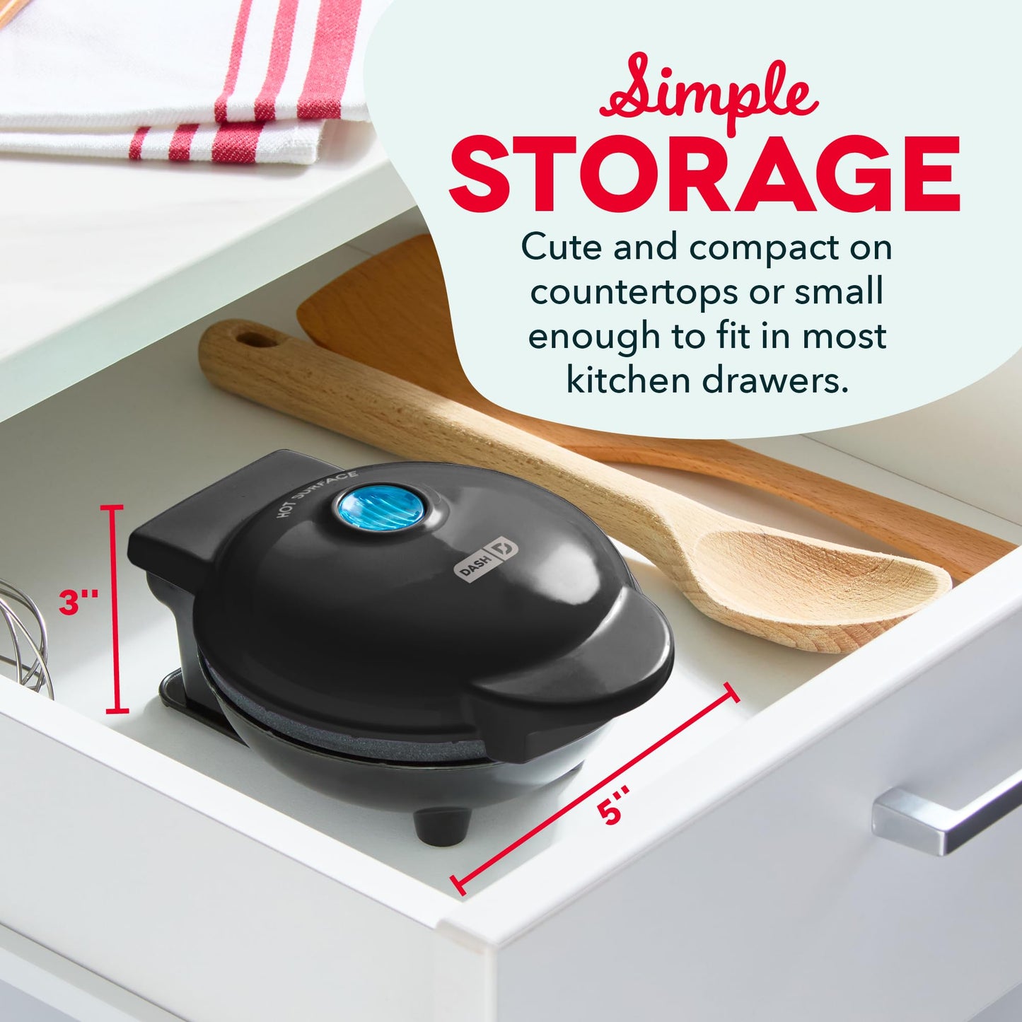 DASH Mini Waffle Maker, 4″ Nonstick Mini Waffle Iron, Quick Heat-Up, Compact & Easy to Use (Black)
