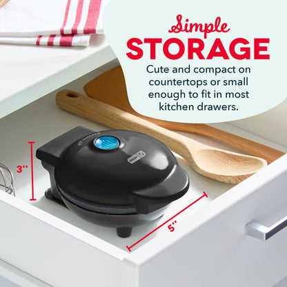 DASH Mini Waffle Maker, 4″ Nonstick Mini Waffle Iron, Quick Heat-Up, Compact & Easy to Use (Black)