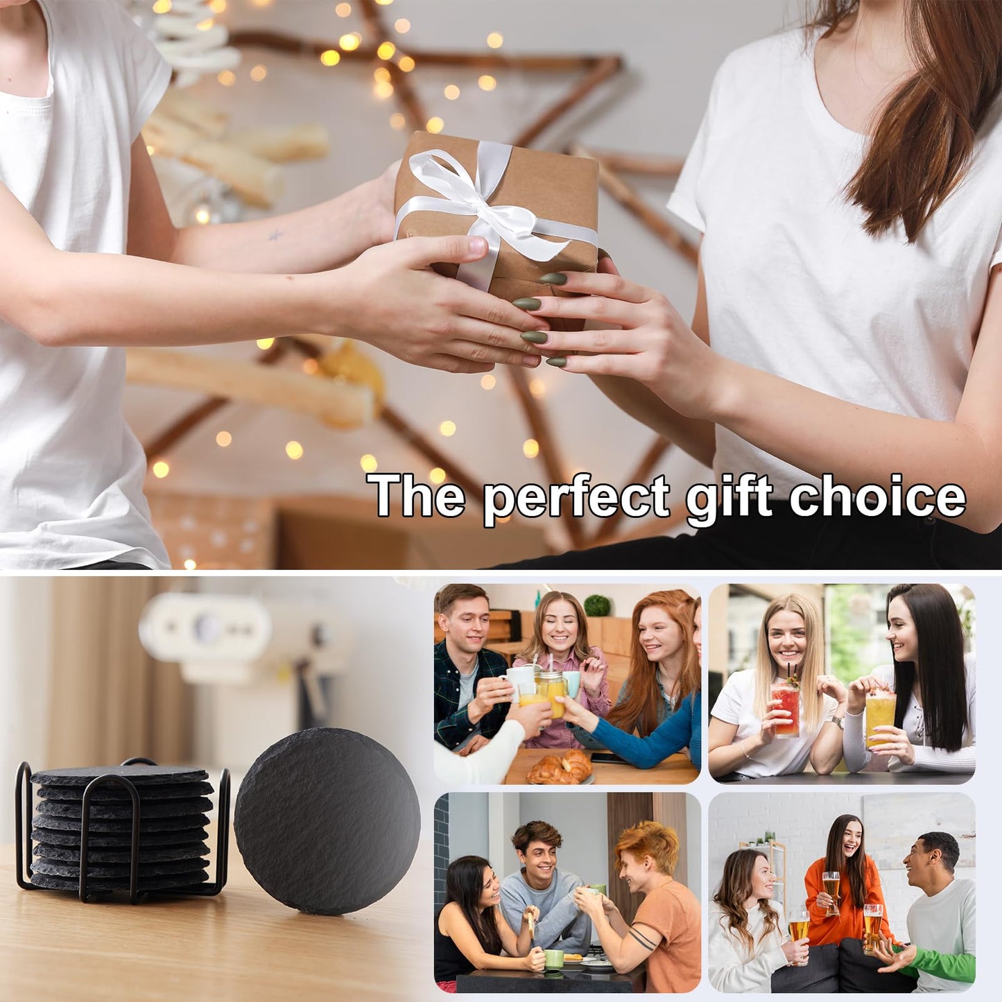 72 PCS Slate Coasters Set, 4 Inch Black Round Stone Drink Coasters Bulk, Laser Engraving Blanks with Anti-Scratch Bottom for Coffee Bar Home Kitchen Decor, Ideal Housewarming Wedding Gifts