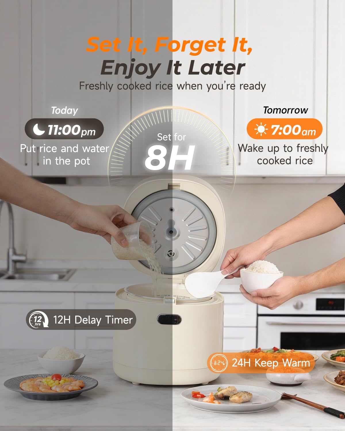 Feekaa Rice Cooker Small, 3-Cup Uncooked / 6-Cup Cooked, Compact Mini Rice Cooker Small Kitchen with Ceramic Coated Inner Pot, Rice Maker with 6 Menu Options, Low Temperature Cooking, 12H Delay Timer