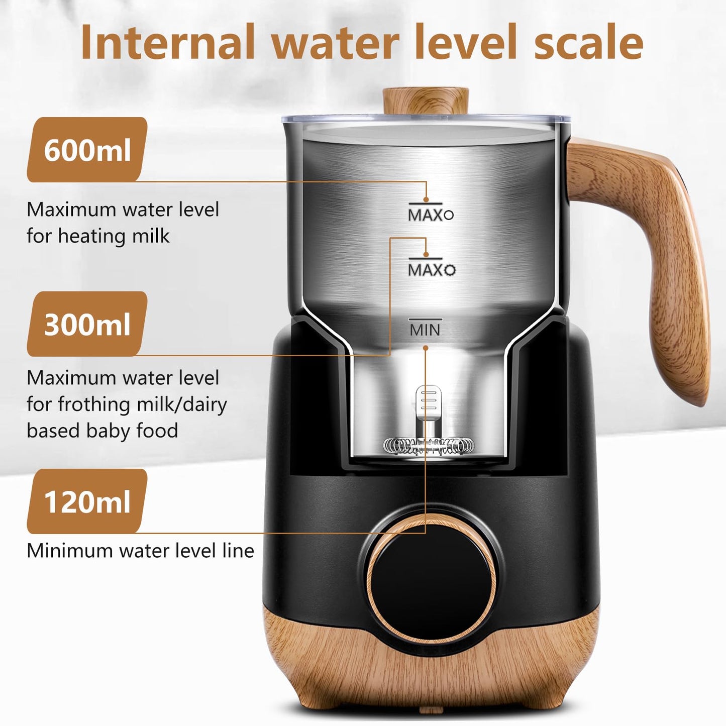 AMZCHEF 8-IN-1 Milk Frother and Steamer 550 Watts, 21 oz Split Stainless Steel Automatic Steamer, Milk's Warmer for Latte, Cappuccino, Hot and Cold Froth, Heated Milk, Hot Chocolate, Baby Food