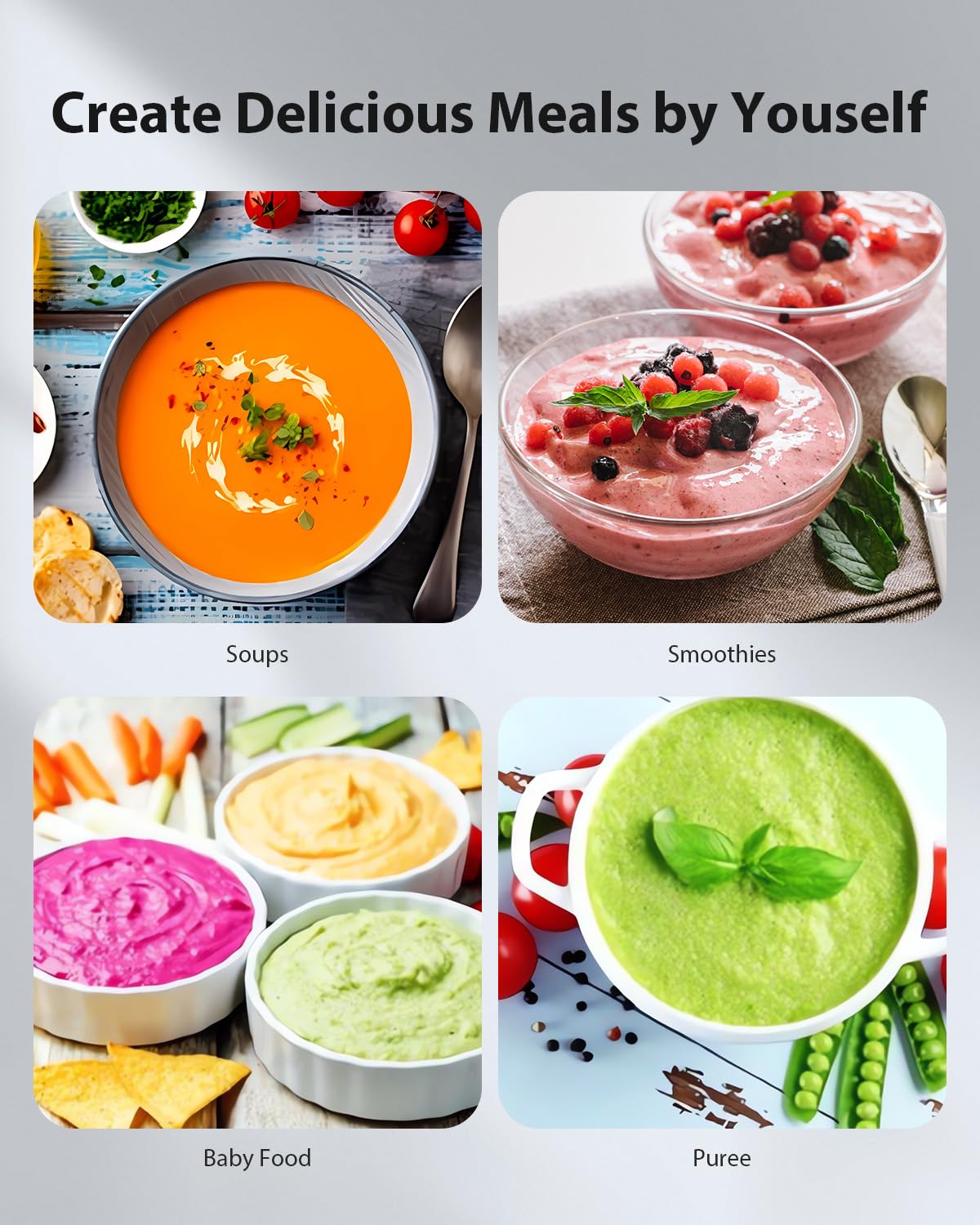 1000W Powerful Immersion Blender Handheld, 2025 New Update Hand Blender with 25-Speed and Heavy-Duty Copper Motor (Silver)