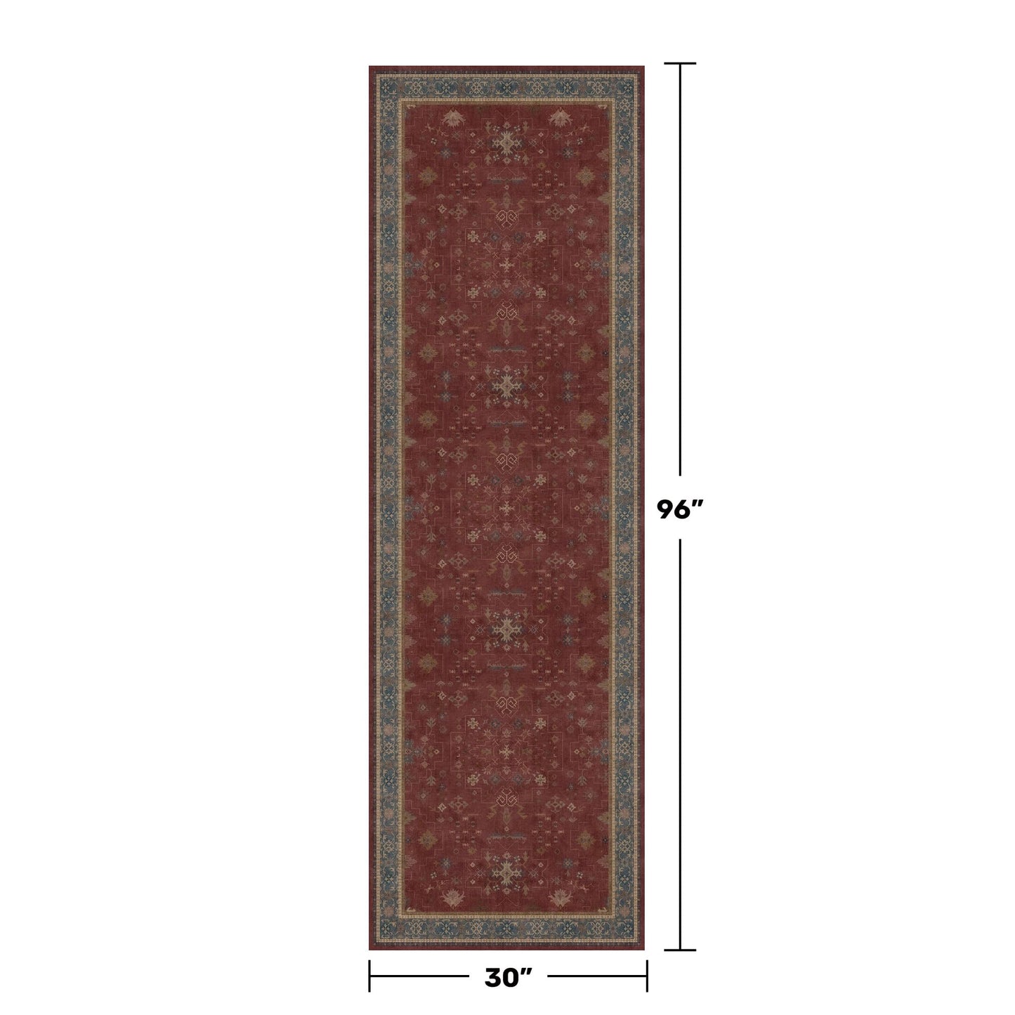 Dark Red 2'6''x8' Wide Hallway Runner Rug - Washable Kitchen Sink Rug, Non Slip 8ft Long Runner Rug for Entryway, Burgundy Turkish Floral Print Home Décor