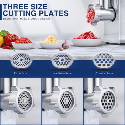 CHEFFANO Meat Grinder, 2600W Max Stainless Steel Meat Grinder Electric, ETL Approved Heavy Duty Meat Mincer Machine with 2 Blades, 3 Plates, 1 Sausage Stuffer Tube & Kubbe Kit for Home Kitchen Use