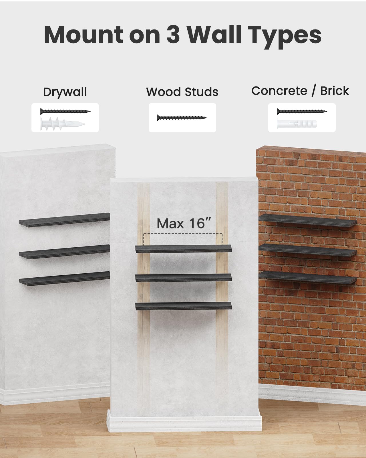 AMADA HOMEFURNISHING Floating Shelves for Wall, Wall Shelves for Living Room, Bedroom, Bathroom, Kitchen & Home Office Organization, Bathroom Shelves with Hidden Brackets, 22 lbs Max Load, AMFS44B
