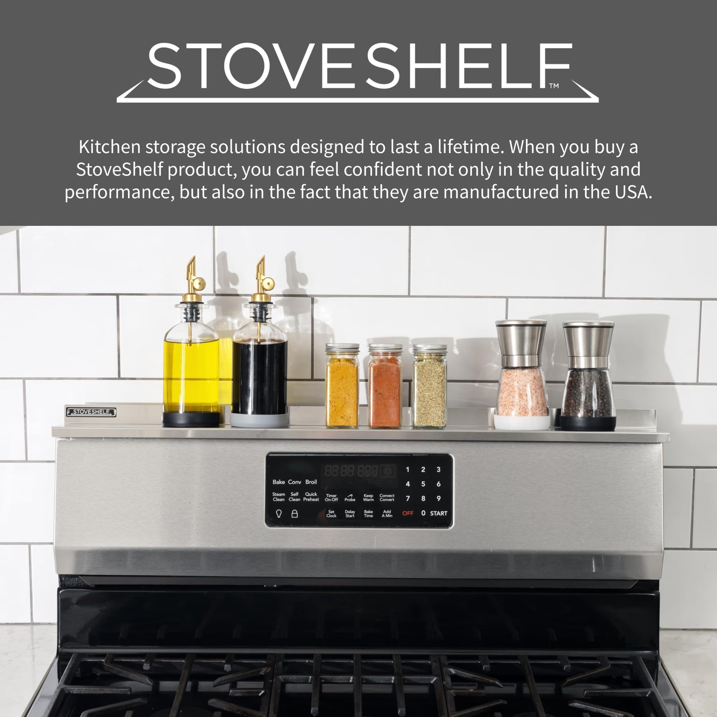 StoveShelf 20" Apartment Length Black Magnetic Shelf for Kitchen Stove - Kitchen Storage Solution with Zero Installation - Over Stove Spice Rack Organizer