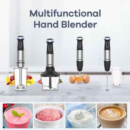 Ganiza 5-in-1 Immersion Blender, 800W Hand Blender with 15 Speeds & Turbo, Whisk, Chopper, Frother & Beaker